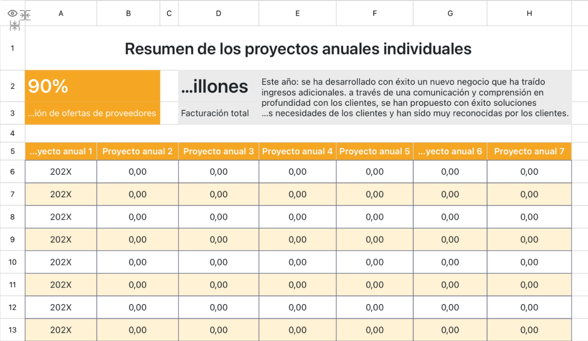 Resumen de los proyectos anuales individuales